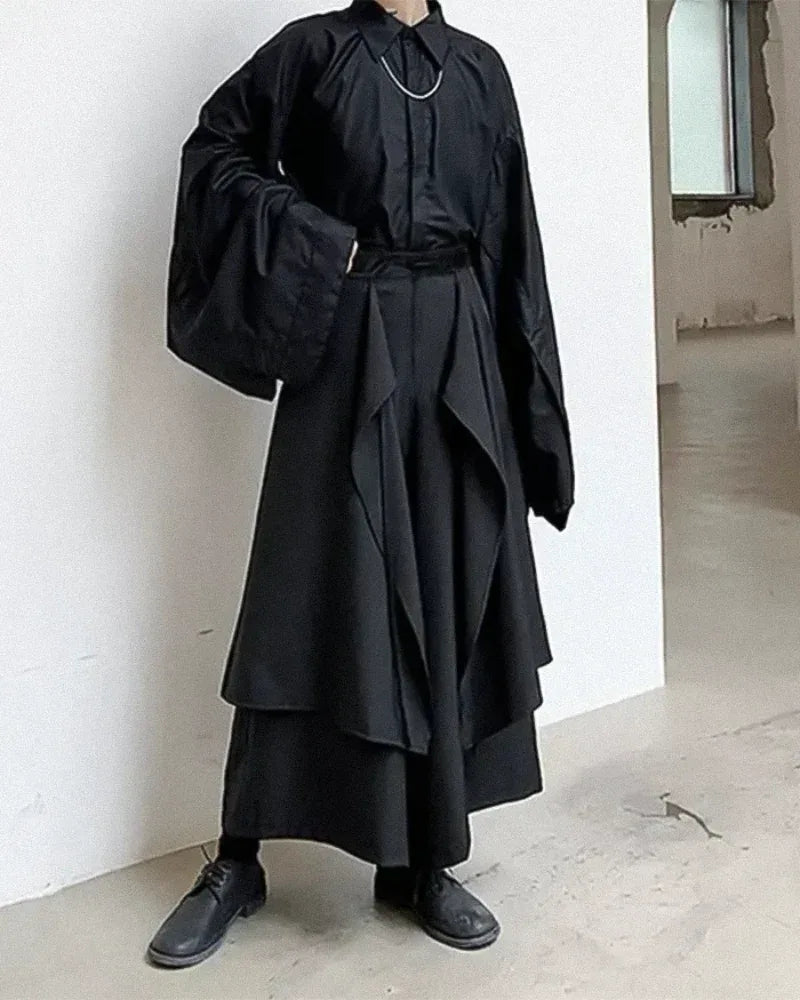 Stylish Layered Hakama Pants -  techwear pants - Stylish Layered Hakama Pants for Modern Style