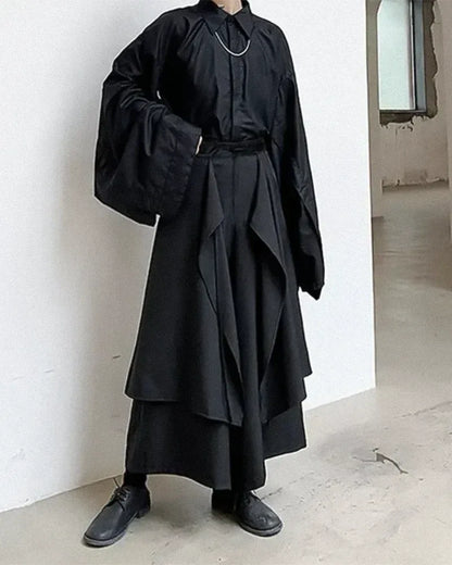 Stylish Layered Hakama Pants -  techwear pants - Stylish Layered Hakama Pants for Modern Style