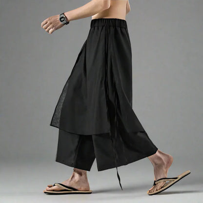 Stylish Layered Wide-Leg Pants -  elastic waist pants - Layered Wide-Leg Pants with Comfortable Fit