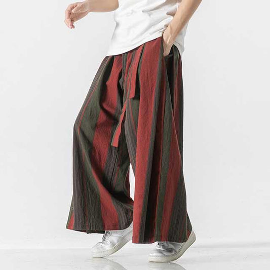Stylish Linen Wide-Leg Trousers - comfortable hakama pants - Stylish Linen Wide-Leg Trousers for Comfort