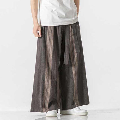 Stylish Linen Wide-Leg Trousers -  hakama pants - Stylish Linen Wide-Leg Trousers for Comfort