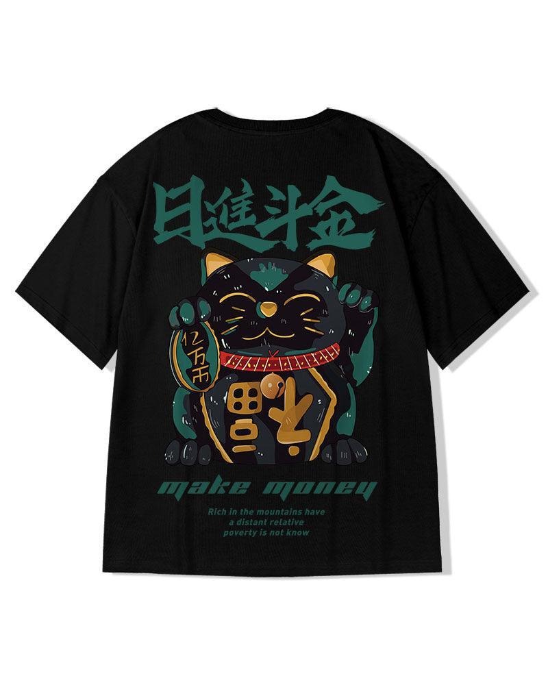 Stylish Lucky Cat T-Shirt -  graphic tee - Stylish Oversized Lucky Cat T-Shirt