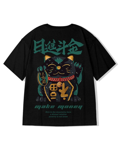Stylish Lucky Cat T-Shirt -  graphic tee - Stylish Oversized Lucky Cat T-Shirt