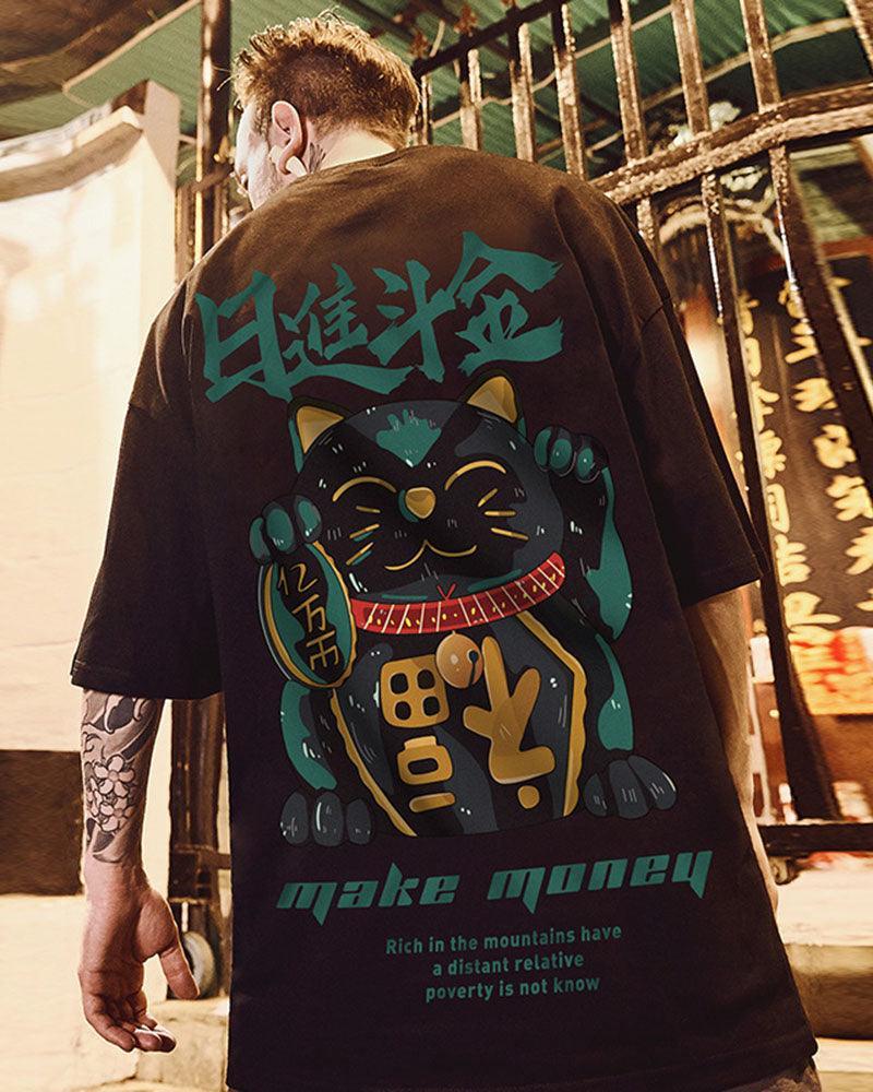 Stylish Lucky Cat T-Shirt - oversized t-shirt - Stylish Oversized Lucky Cat T-Shirt