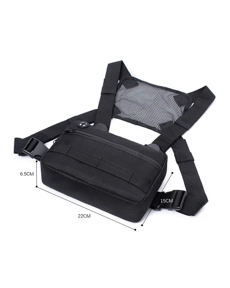 Stylish Mesh Zipper Chest Bag -  adjustable strap - Adjustable Mesh Zipper Chest Bag in Black