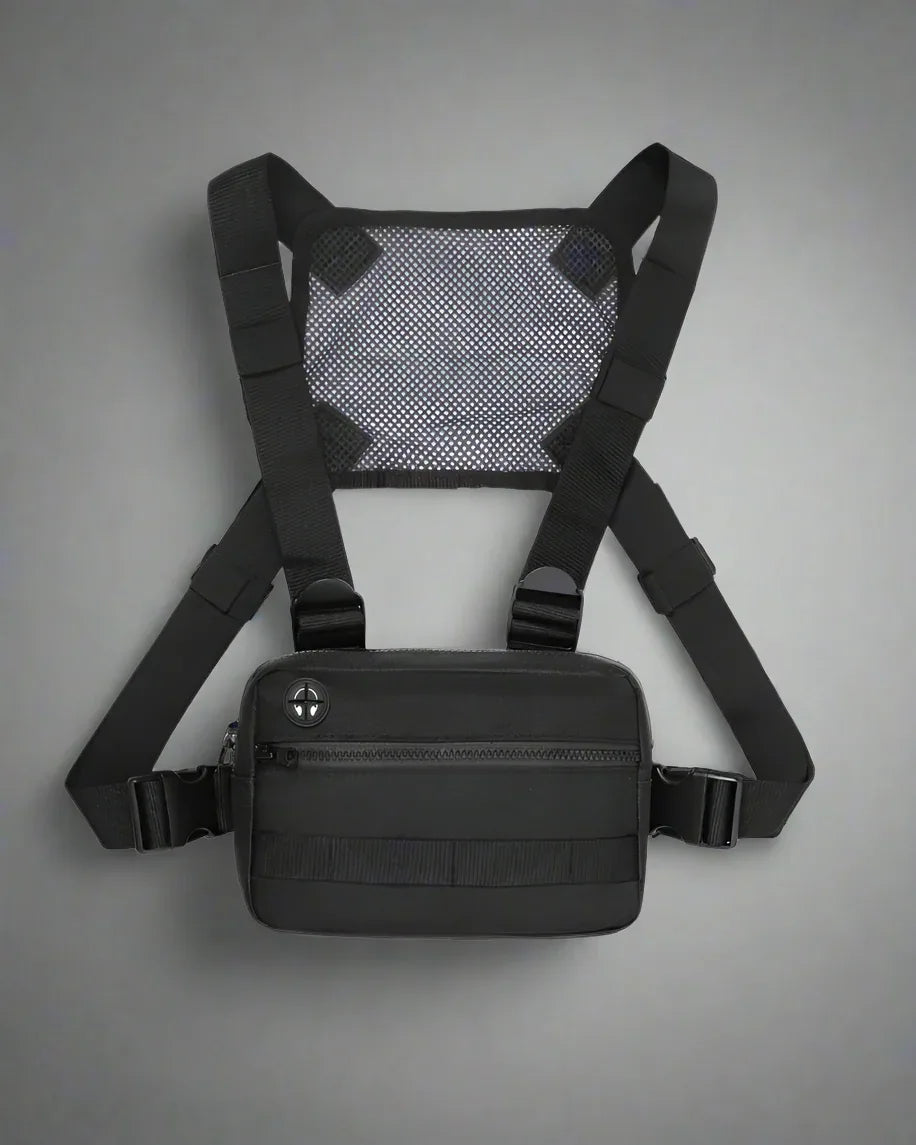 Stylish Mesh Zipper Chest Bag - adjustable strap fanny pack - Adjustable Mesh Zipper Chest Bag in Black
