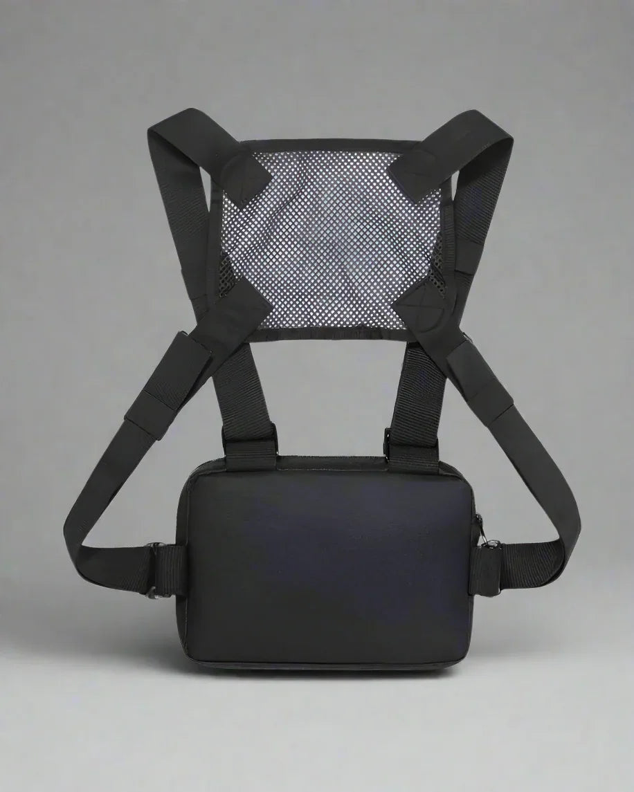 Stylish Mesh Zipper Chest Bag - chest bag - Adjustable Mesh Zipper Chest Bag in Black
