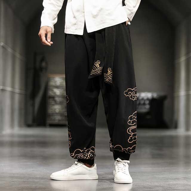 Stylish Oriental Jogger Pants -  cotton - Stylish Wide Leg Japanese Jogger Pants