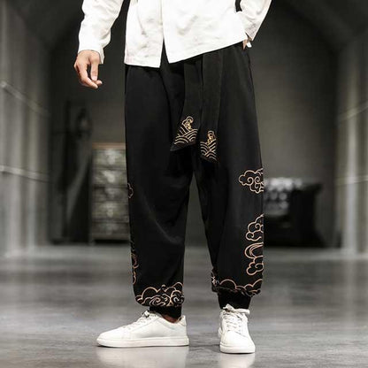 Stylish Oriental Jogger Pants -  cotton - Stylish Wide Leg Japanese Jogger Pants
