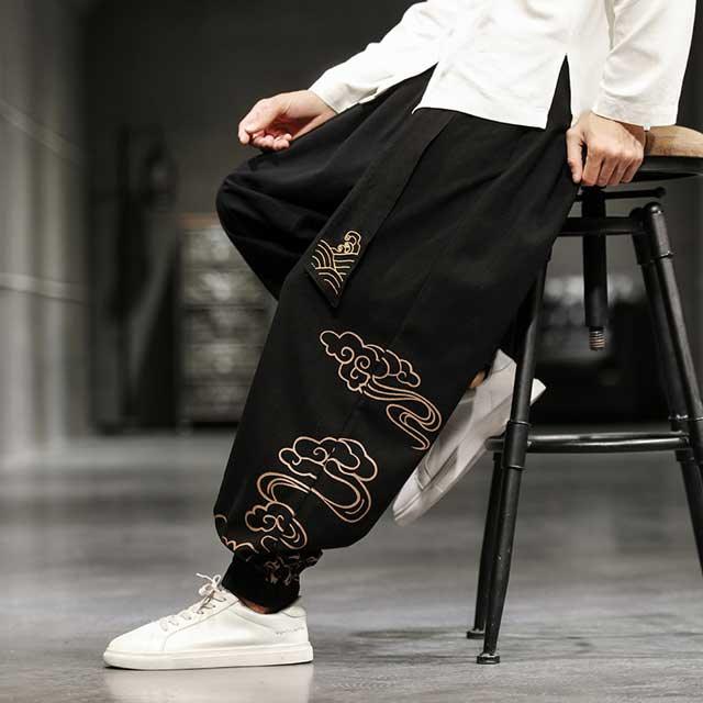 Stylish Oriental Jogger Pants -  wide leg - Stylish Wide Leg Japanese Jogger Pants