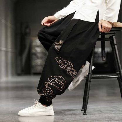 Stylish Oriental Jogger Pants -  wide leg - Stylish Wide Leg Japanese Jogger Pants