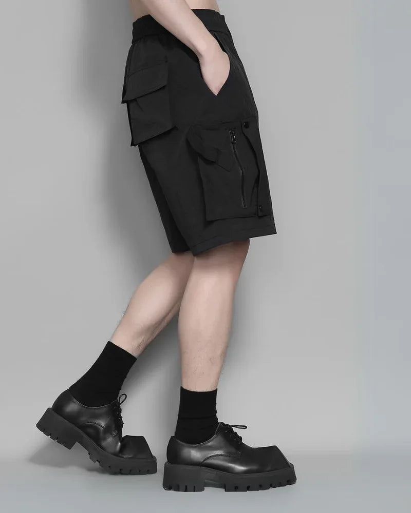 Stylish Patchwork Cargo Shorts -  black shorts - Stylish Patchwork Cargo Shorts for Everyday Wear