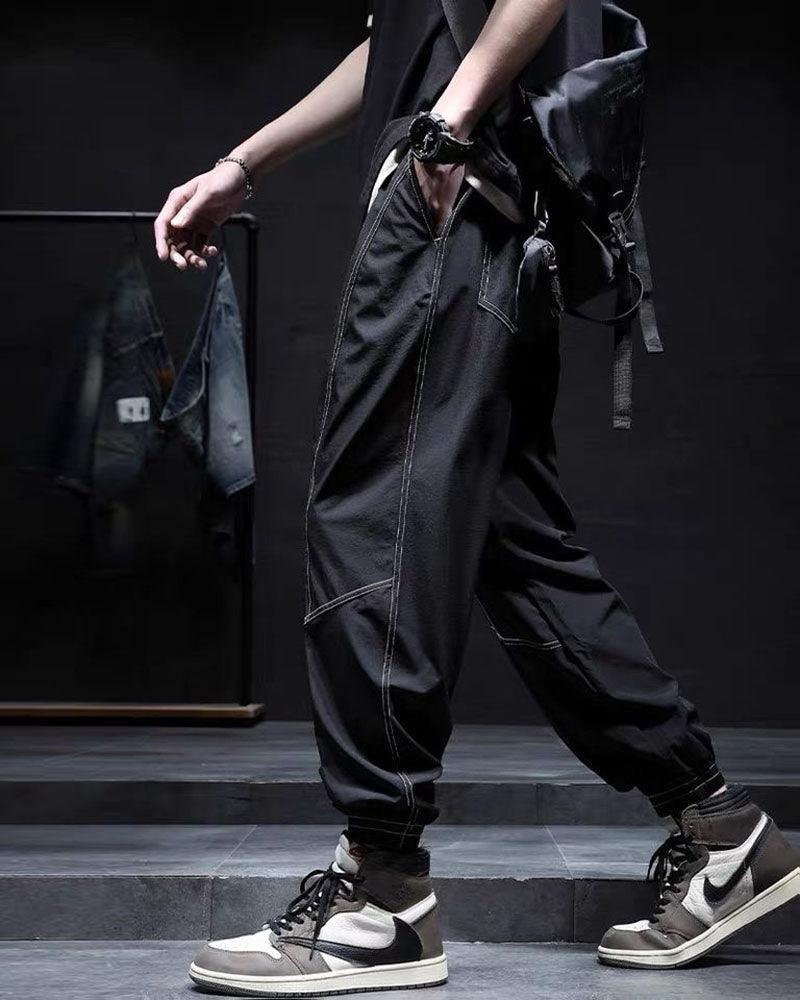 Stylish Patchwork Ice Silk Pants -  black pants - Lightweight Ice Silk Patchwork Pants for Summer