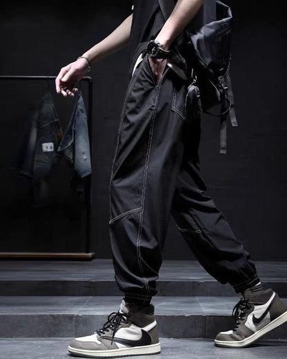 Stylish Patchwork Ice Silk Pants -  black pants - Lightweight Ice Silk Patchwork Pants for Summer