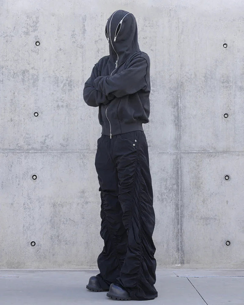 Stylish Pleated Spiral Trousers -  techwear - Pleated Spiral Trousers for Casual Style