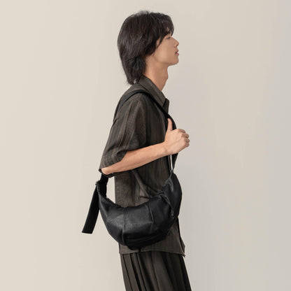 Stylish Pleated Waxed Leather Tote -  adjustable shoulder strap - Stylish Pleated Waxed Leather Tote Bag