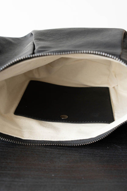 Stylish Pleated Waxed Leather Tote -  minimal hardware tote - Stylish Pleated Waxed Leather Tote Bag