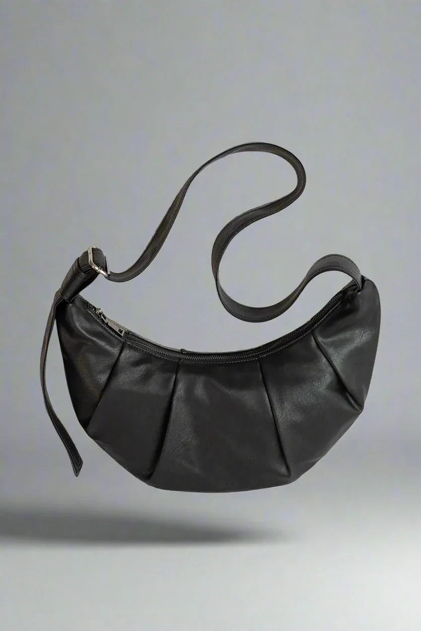 Stylish Pleated Waxed Leather Tote -  pleated bag - Stylish Pleated Waxed Leather Tote Bag