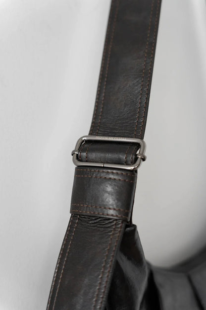 Stylish Pleated Waxed Leather Tote -  waxed leather - Stylish Pleated Waxed Leather Tote Bag