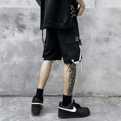 Stylish Ribbon Accent Cargo Shorts -  black cargo shorts - Stylish Cargo Shorts with Ribbon Detail