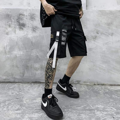 Stylish Ribbon Accent Cargo Shorts -  lightweight shorts - Stylish Cargo Shorts with Ribbon Detail