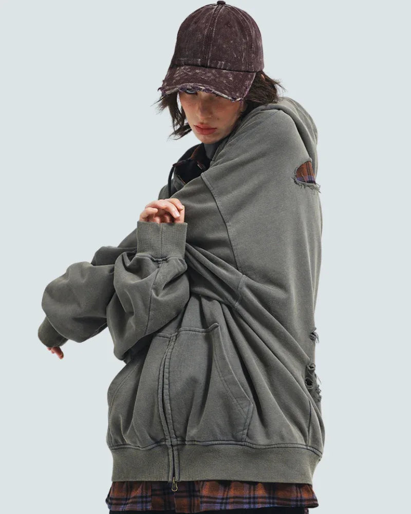 Stylish Ripped Unisex Hoodie Set -  durable hoodie - Unisex Stylish Ripped Hoodie Set in Black and Green