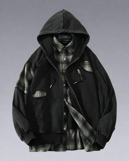 Stylish Ripped Unisex Hoodie Set -  polyester cotton spandex hoodie - Unisex Stylish Ripped Hoodie Set in Black and Green