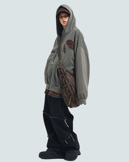 Stylish Ripped Unisex Hoodie Set -  techwear - Unisex Stylish Ripped Hoodie Set in Black and Green