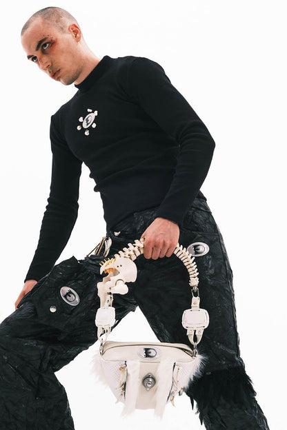 Stylish Skeleton-Inspired Fur Bag -  fur handbag - Stylish Skeleton-Inspired Faux Fur Handbag