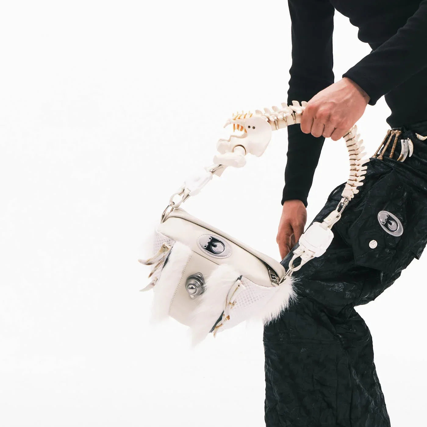 Stylish Skeleton-Inspired Fur Bag -  mesh fabric handbag - Stylish Skeleton-Inspired Faux Fur Handbag