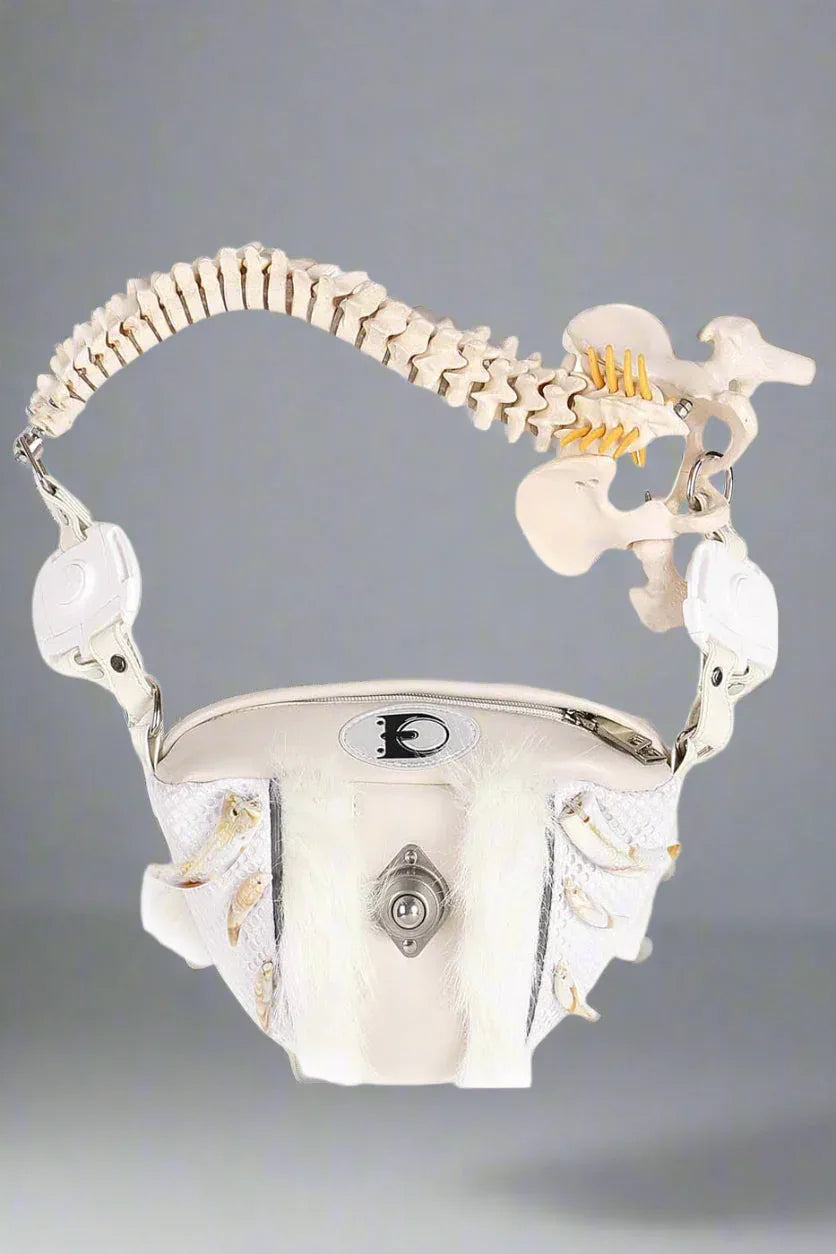Stylish Skeleton-Inspired Fur Bag - skeleton bag - Stylish Skeleton-Inspired Faux Fur Handbag