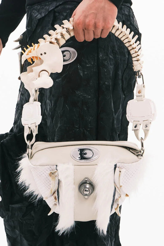Stylish Skeleton-Inspired Fur Bag - unique faux fur handbag - Stylish Skeleton-Inspired Faux Fur Handbag