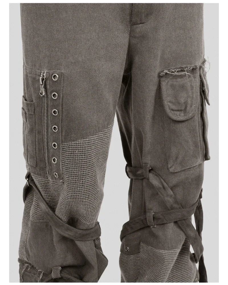 Stylish Strapped Patchwork Cargo Pants -  100% cotton pants - Stylish Strapped Patchwork Cargo Pants for Comfort