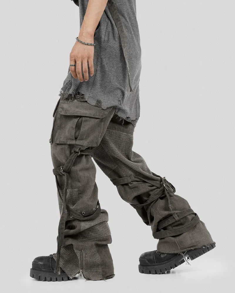 Stylish Strapped Patchwork Cargo Pants -  100% cotton pants - Stylish Strapped Patchwork Cargo Pants for Comfort