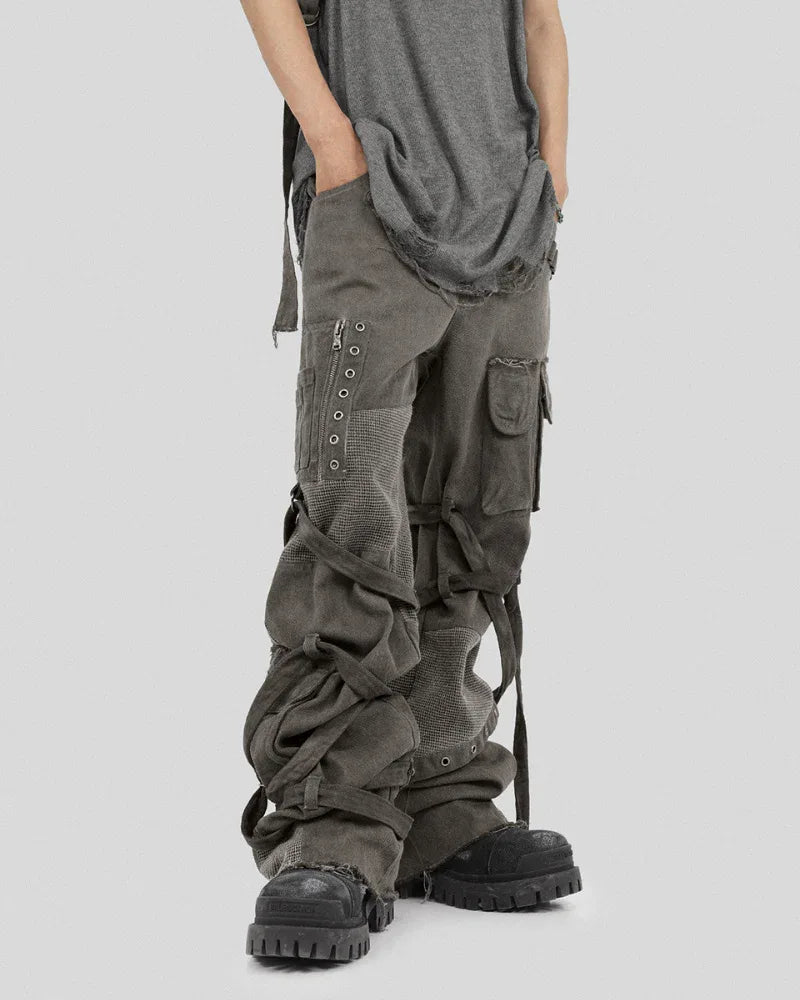 Stylish Strapped Patchwork Cargo Pants - cargo pants - Stylish Strapped Patchwork Cargo Pants for Comfort