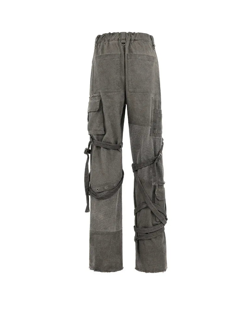 Stylish Strapped Patchwork Cargo Pants - cargo pants - Stylish Strapped Patchwork Cargo Pants for Comfort