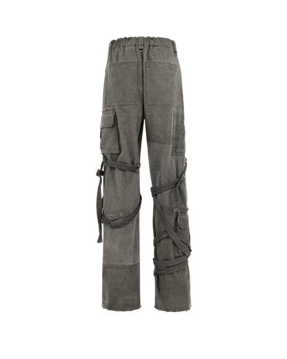 Stylish Strapped Patchwork Cargo Pants - cargo pants - Stylish Strapped Patchwork Cargo Pants for Comfort