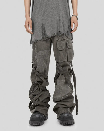 Stylish Strapped Patchwork Cargo Pants -  cyberpunk cargo pants - Stylish Strapped Patchwork Cargo Pants for Comfort