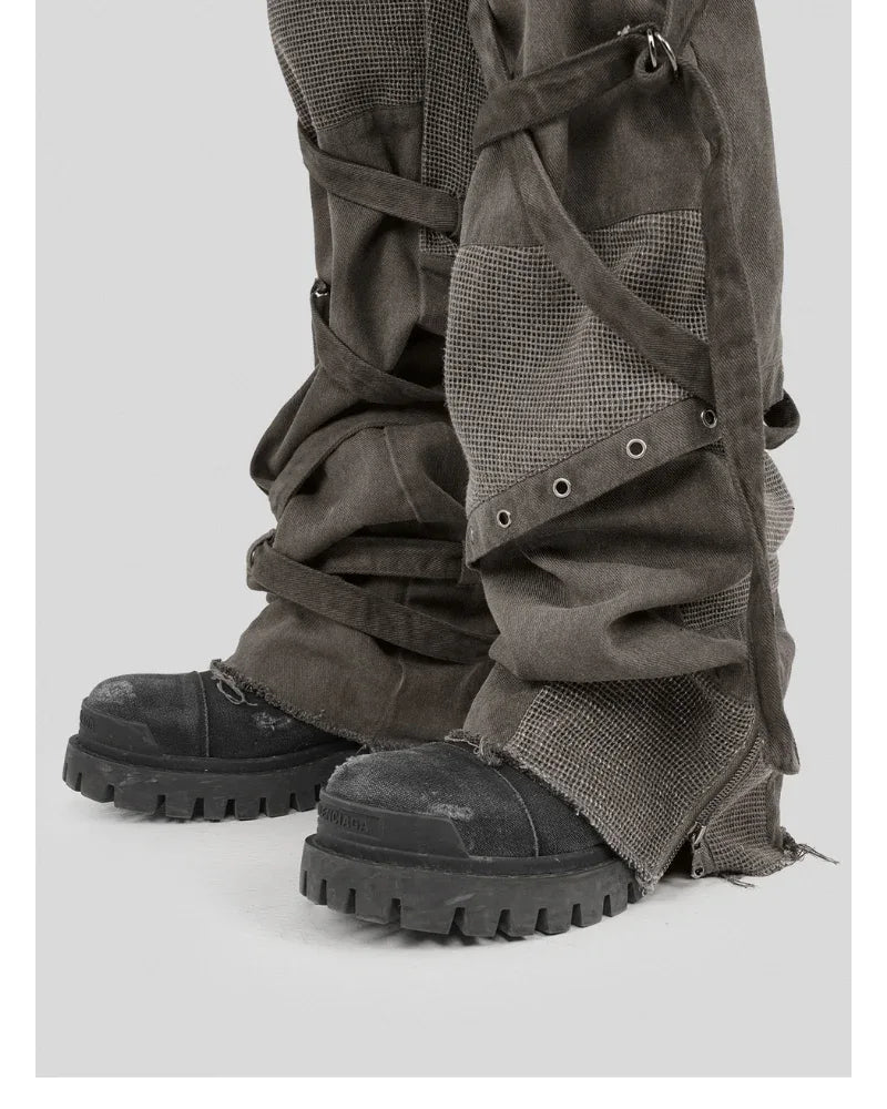 Stylish Strapped Patchwork Cargo Pants -  patchwork pants - Stylish Strapped Patchwork Cargo Pants for Comfort