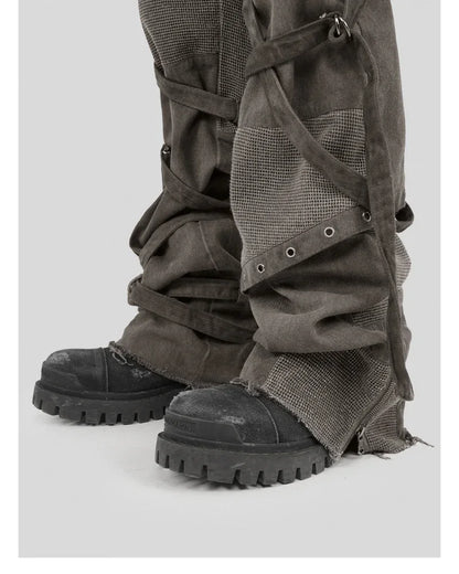 Stylish Strapped Patchwork Cargo Pants -  patchwork pants - Stylish Strapped Patchwork Cargo Pants for Comfort