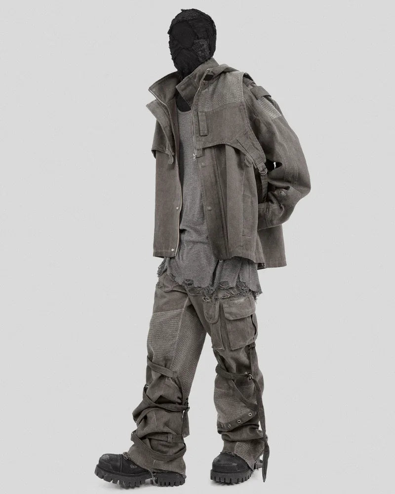 Stylish Strapped Patchwork Cargo Pants -  patchwork pants - Stylish Strapped Patchwork Cargo Pants for Comfort