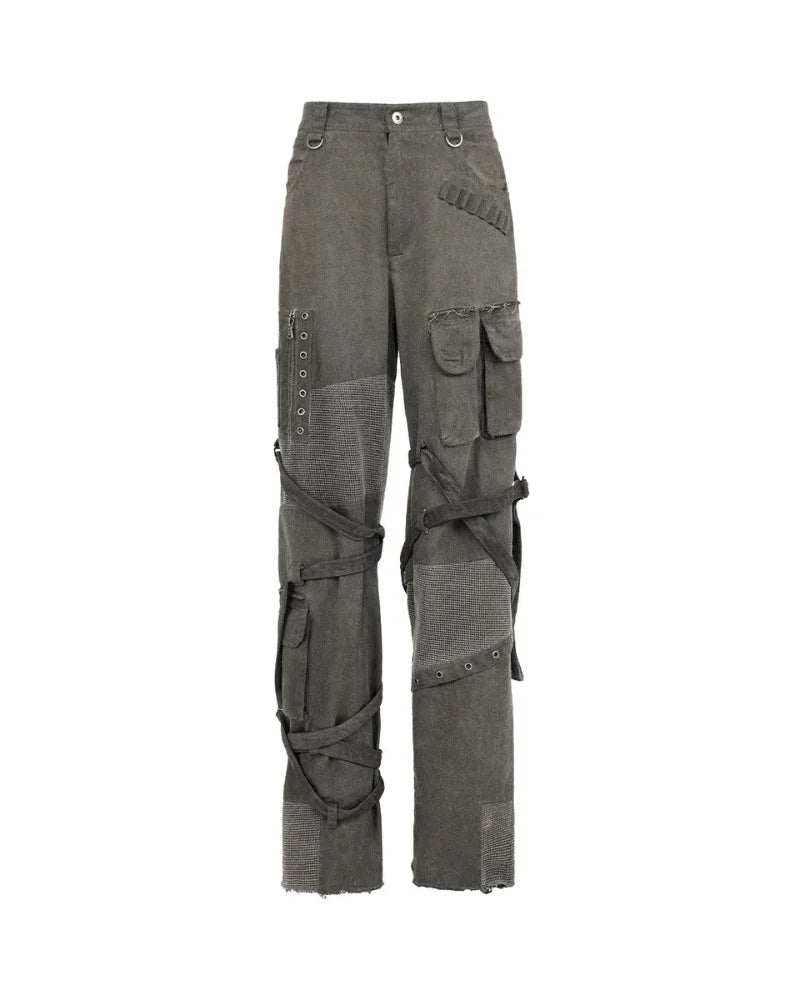 Stylish Strapped Patchwork Cargo Pants -  stylish pants - Stylish Strapped Patchwork Cargo Pants for Comfort