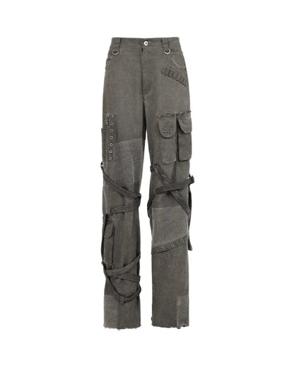 Stylish Strapped Patchwork Cargo Pants -  stylish pants - Stylish Strapped Patchwork Cargo Pants for Comfort