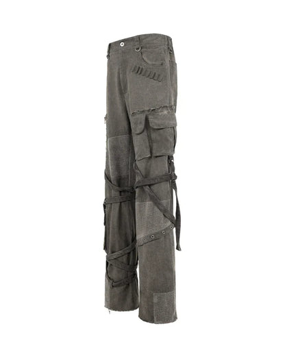 Stylish Strapped Patchwork Cargo Pants -  techwear pants - Stylish Strapped Patchwork Cargo Pants for Comfort