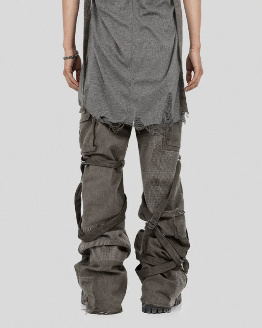 Stylish Strapped Patchwork Cargo Pants - unique strap design - Stylish Strapped Patchwork Cargo Pants for Comfort