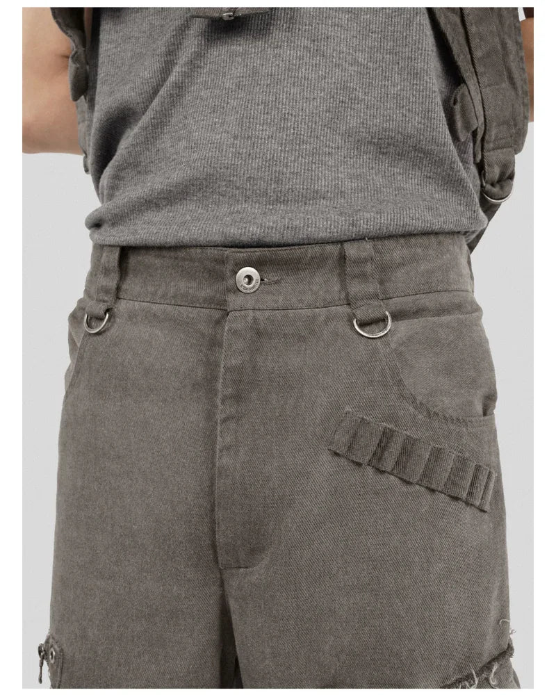 Stylish Strapped Patchwork Cargo Pants - unique strap design - Stylish Strapped Patchwork Cargo Pants for Comfort