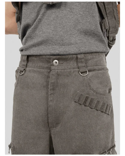 Stylish Strapped Patchwork Cargo Pants - unique strap design - Stylish Strapped Patchwork Cargo Pants for Comfort