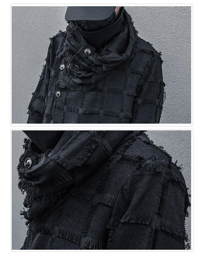 Stylish Striped Fringe Coat -  techwear - Striped Fringe Coat with Tailored Fit and Style