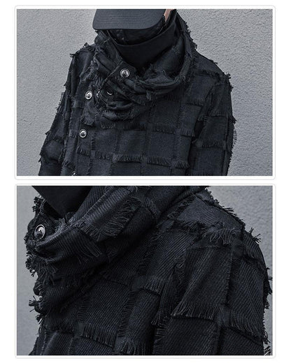 Stylish Striped Fringe Coat -  techwear - Striped Fringe Coat with Tailored Fit and Style