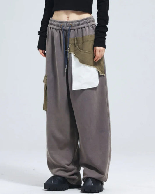 Stylish Unisex Wide-Leg Trousers - futuristic cargo pants - Futuristic Gray Wide-Leg Trousers for Everyone